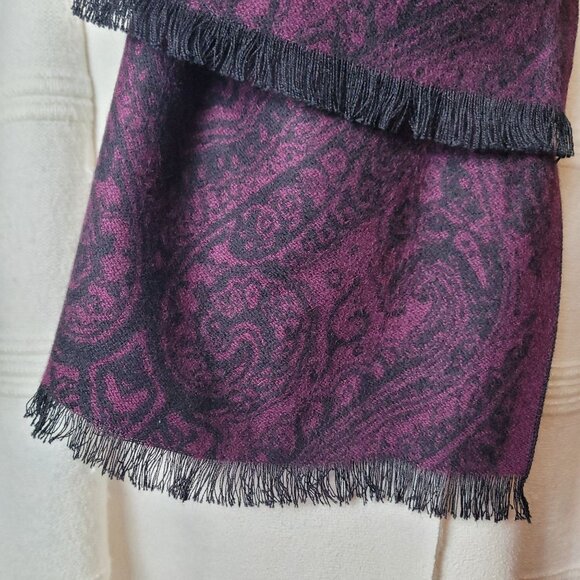 NWT - Saddlebred Purple & Black Paisley Scarf 74" Long 12.25" Wide Frayed Ends P - Picture 13 of 15